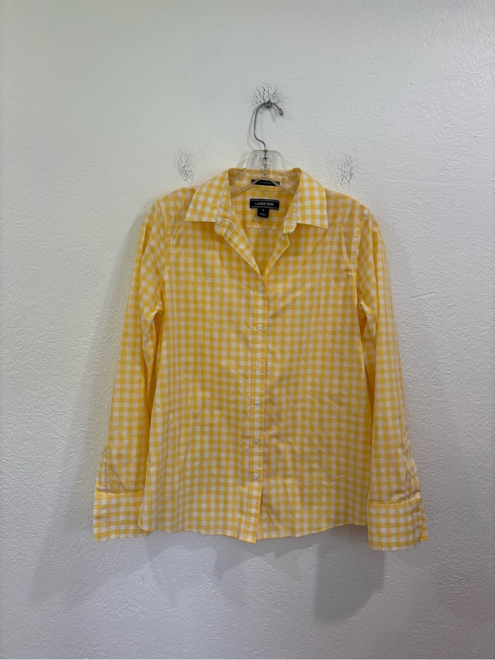 Lands’ End No Iron Supima Yellow Gingham Shirt